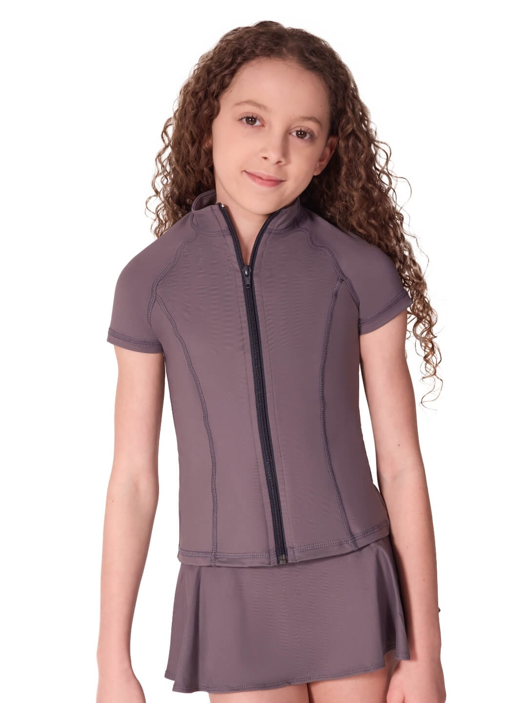 Studio Collection Short Sleeve Zip Top